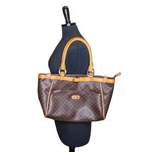 Rioni Kendall Weekender Tote Brown Canvas Leather Satchel